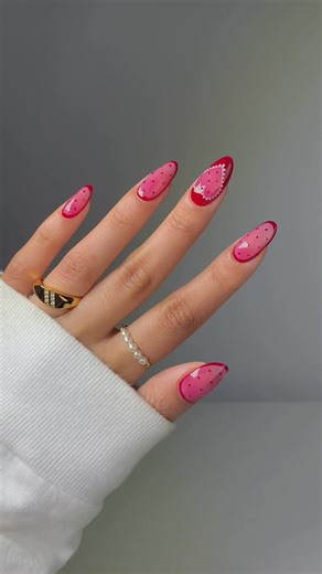Lace for valentines is a must 💘 using @Le Mini Macaron shades ‘red velvet’ ‘milkshake’ clear topcoat for sheerness _____ *ad #valentinesnails #lacenails #sheernails #nailideas #nailinspo