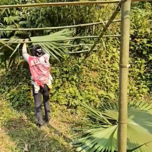 FULL VIDEO How a single mother built a palm leaf hut to shelter from the sun and rain | Junni Bushcraft