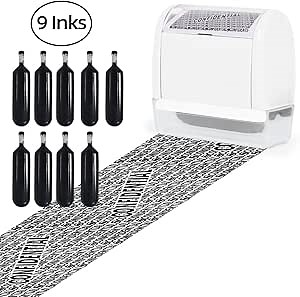 Identity Theft Protection Roller Stamp with Refill Ink - Confidential Roller Stamp for Privacy Information-Identity Theft Protection & Address Blocker（White with 9 Pack Refillable Ink）