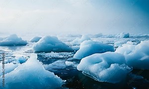 Majestic Arctic Icebergs Floating in Tranquil Polar Seas Under Misty Atmosphere : Generative AI