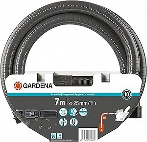 Gardena Sauggarnitur 7 m: Robuster Saugschlauch zum Anschluss an die Gartenpumpe, mit Saugfilter und Rückflussstop, Durchmesser 25 mm (1418-20)