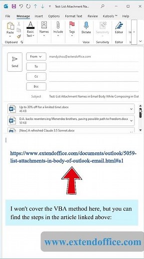 List Attachment Names in Email Body While Composing in Outlook