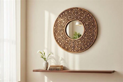 Hand-carved Round Mirror Made of Natural Wood - Etsy
