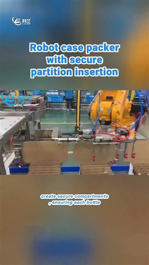 Robot Case Packer Line: Secure Glass Bottle Packaging with Partition Insertion
