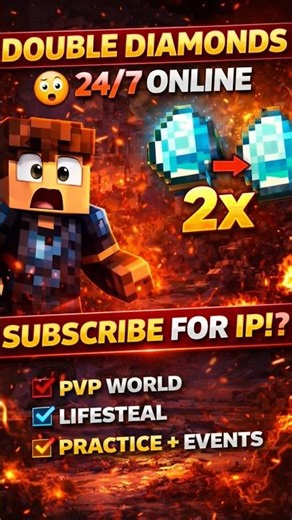 DOUBLE DIAMOND SERVER 😳💎 24/7 ONLINE | Best LifeSteal Server #shorts