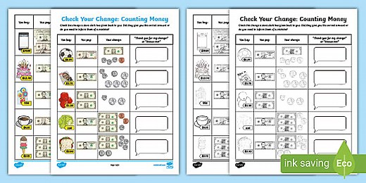 Check Your Change: Counting Money Math Worksheet for 3rd-5th Grade