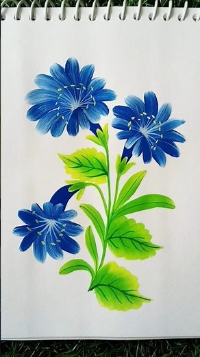 Neon Green Leaves & Blue Flowers | Acrylic Stroke Painting Tutorial 💙💚 #shorts