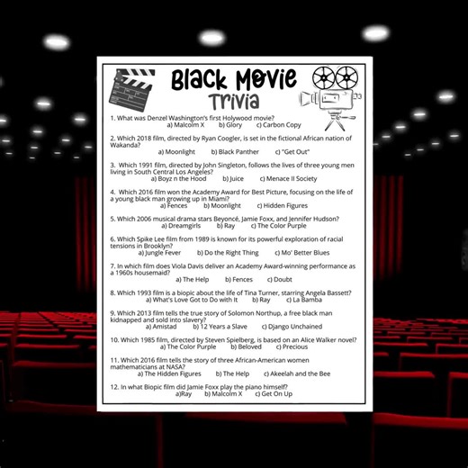 Black Movie Trivia Game, African American Actor Quiz, Black Culture Trivia, Black History Month,family Game Night, Movie Night Party - Etsy