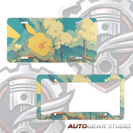 Pikachu Anime License Plate Frame – Japanese Cloud Cityscape Auto Accessory - Etsy
