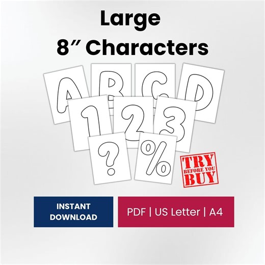 8-inch Printable Alphabet Templates: Letters, Numbers, Punctuation - Printable PDF for Classrooms, Teaching, and Crafts. - Etsy