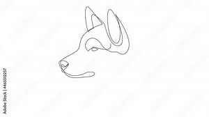 Self drawing simple animation of single continuous one line drawing Siberian Husky. Dog head drawing by hand, black lines on a white background. The concept of pets, veterinary
