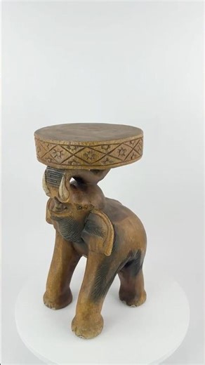 Sculptural Elephant Stool/Side Table Carved from One Block of Wood