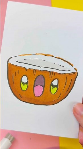 🥥 How to Draw a Kawaii Coconut ✨ Step by Step