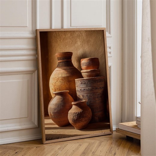 African Clay Pottery Wall Art Print, Terracotta Vase Still Life, Rustic Tribal Pot Décor, Neutral Earth Tone Art - Etsy
