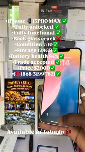 @snow_nfl_ on Instagram: "•iPhone 📲 13PRO MAX ✅ •Fully unlocked ✅ •Fully functional ✅ •Back glass crack❌ •Condition 7/10✅ •Storage 128GB✅ •Battery health 84%✅ •Trade accepted ✅ •Price $2000✅ •{☎️1868-3199-782}✅ @snow_nfl__"