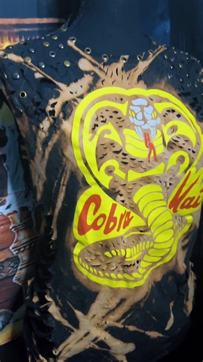 Cobra Kai 🐍Customized Shirt NOW in the SHOP! Visit www.SacredVictoryShop.com to purchase! FREE shipping on ALL orders! #CobraKai #BleachedTop #BleachedShirt #Customized #Stud #Rivet #Eyelet #Bleach #SacredVictoryShop