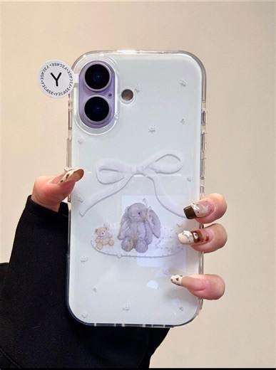 Cute 3D White Bow Bunny Phone Case With Charm, Clear Cover iPhone 16 15 14 13 Pro Max, Kawaii Coquette Ribbon Rabbit Aesthetic Gift - Etsy