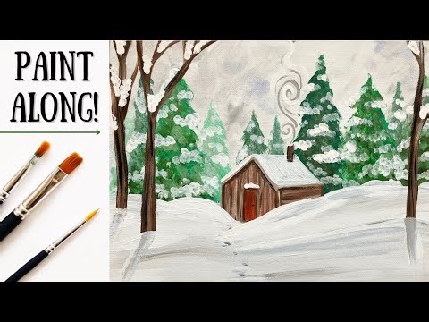 EP258- 'Snowed In' easy wintery cabin acrylic painting tutorial step-by-step for beginners