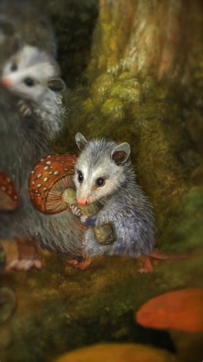 Blocking in each of the little woodland critters one by one for the new Moonlit March painting. Here’s a tiny sneak peek of what’s to come! 🌙✨⁠ ⁠ #MoonlitMarch #WIP #AnimalArt #FantasyArt #WoodlandCreatures #OpossumArt #FantasyPainter #InTheStudio #OilPainting | Annie Stegg