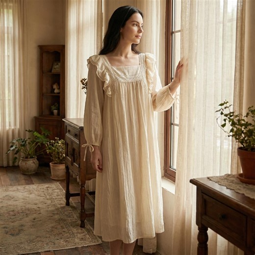 Victorian Nightgown, Long Sleeve Nightdress, Vintage Lace Sleepwear, Princess Style Nightie - Etsy