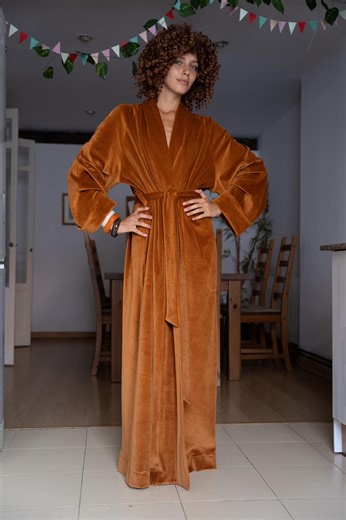 Long Robe From Organic Cotton Velvet Velour Dressing Gown Con Boho Collar - Etsy UK