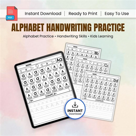 Alphabet Handwriting Practice Worksheets, ABC Writing Printable PDF, Preschool Kindergarten Letter Tracing Sheets - Etsy