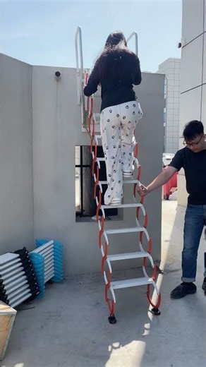 Foldable wall-mounted stairs, no ceiling hole needed.Safe, sturdy, easy to install.#HomeHacks