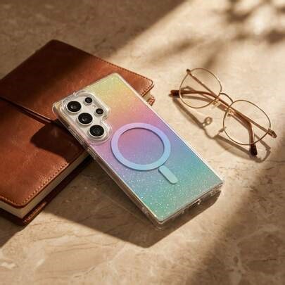 Rainbow Gradient Flashing Magnetic Phone Case, Transparent Protective Case With Glitter Powder, Simple And Stylish Shell Compatible With Samsung Galaxy S26 Ultra S26plus S26 S25 S25plus S25FE S24FE S23 Series Phones | SHEIN