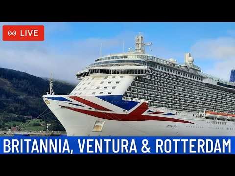 SHIPS TV - P&O Britannia,Ventura & Rotterdam Cruise Ship Departing Port of Southampton (LIVE)