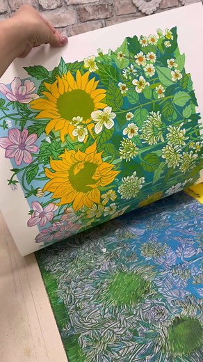 Sunflower Linocut Print - 5th Layer Process | Wall Art Decor
