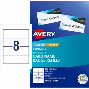Avery Name Card Refill Laser Labels L7418 8 Per Sheet