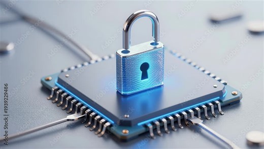 Secure Technology: A Digital Lock on a Microchip Representing Cybersecurity