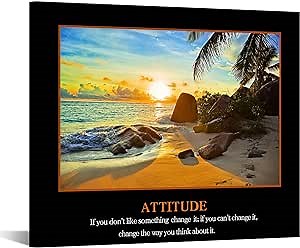 KREATIVE ARTS Motivational Self Positive Office Quotes Inspirational Attitude Poster Beach Sunset Seascape Picture Canvas Prints Wall Art for Walls Decoration 20x24inch (Attitude)