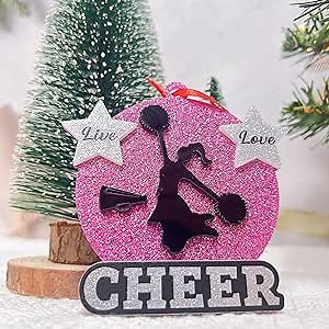 Live Love Cheer Cheerleader Christmas Ornament 2024 Acrylic Glitter 2 Layers, Cheerleading Christmas Ornament Hanging Decorations, for Cheerleaders Cheerleading Lovers Cheer Coach