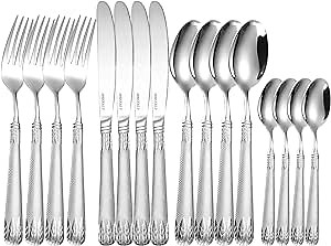 Luxury Silverware Set, 16-Piece Kitchen Utensil Flatware Set Service for 4, Premium 18/8 Stainless Steel Cutlery Set Include Dinner Knife, Fork and Spoon Tableware Sets (Silver)