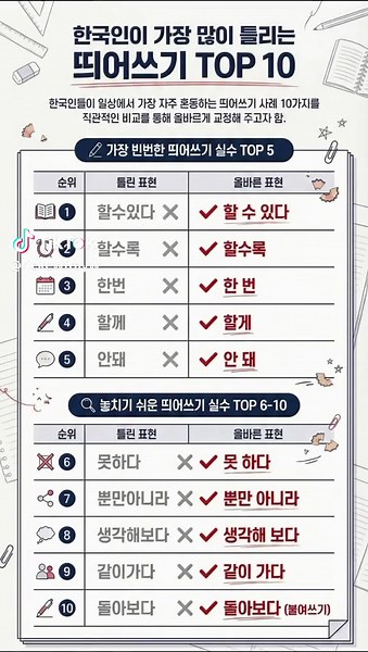 [정보] 한국인 90_가 틀립니다가장 많이 틀리는 띄어쓰기 TOP10#맞춤법 #띄어쓰기 #한국어 #상식 #교육