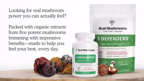 Real Mushrooms 5 Defenders - Adaptogenic Mushrooms Complex with Chaga, Reishi, Turkey Tail, Maitake & Shiitake for Wellness Support - Mushroom Beta Glucan Capsules - 90 Count