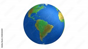 Globe of Planet Earth spinning isolated on white background. HD video animation - 4K resolution. Looping option if trimmed - animated with more than 360 degree rotation.