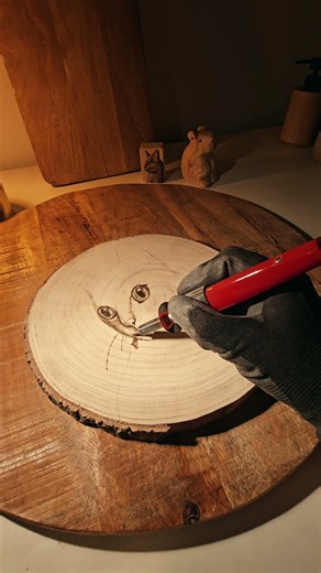 #pyrography Wood burning cat portrait on wooden disk | Doestic kitten #woodburning