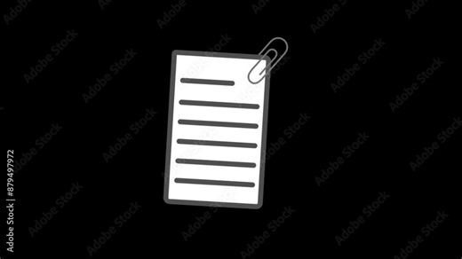 Paper clip concept. lining white writing paper attached with clip. paper clip art . school supplies, office supplies. 2d animated, video clip, 4k size, without background. Stock Video