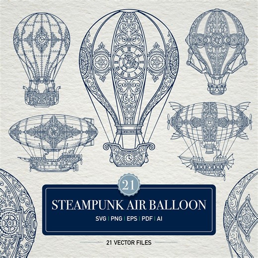 Steampunk Air Balloon Vector Bundle, Vintage Clipart (digital Download) - Etsy