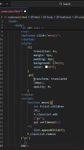 "Minimal List Movement Animation in 10 Seconds | HTML CSS JS"