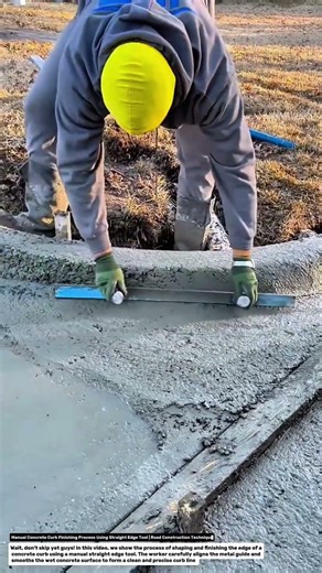 Manual Concrete Curb Finishing Process Using Straight Edge Tool | Road Construction Technique.