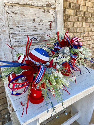 Patriotic Firecracker or Pinwheel Arrangement, Red White Blue Table Decor - Etsy