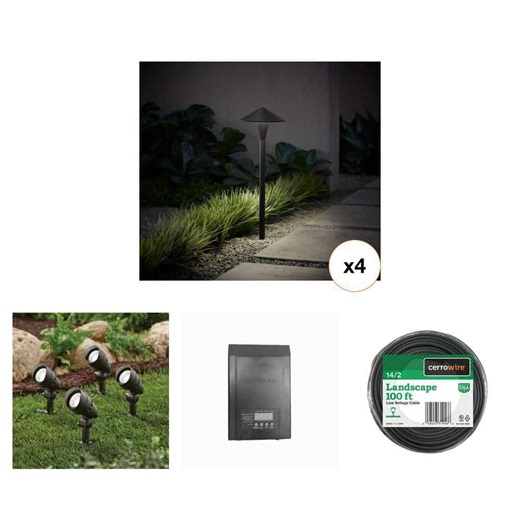 390 Lumen LED Landscape Flood Light, 200-Watt Transformer and 100 ft. 14/2 Landscape Wire Combo - The Home Depot