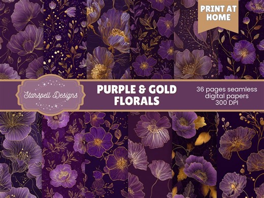 Purple & Gold Floral Seamless Pattern Set | Luxe Digital Papers for Scrapbooking, Journals, Fabric, Crafts, Wedding, Royal-inspired Projects - Etsy