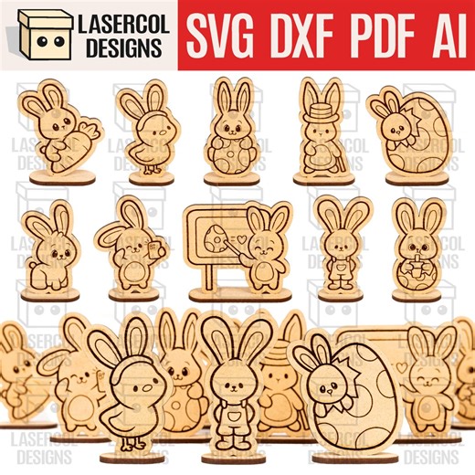 Easter Cutouts With Base Set 6 - Laser Cut Files - SVG DXF PDF - Glowforge Files - Etsy