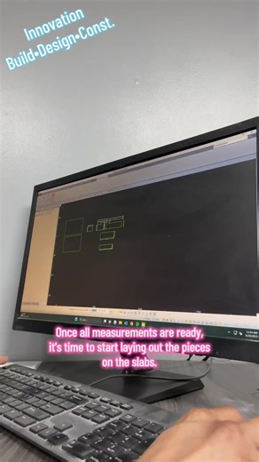The process of programming a precision cut on a CNC waterjet machine. #CNCWaterjet #CNCMachine #StoneFabrication #PrecisionCutting #DigitalFabrication #AutoCADDesign #WaterjetCutting #MarbleSlabs #PorcelainSlabs #CustomStone #HighPrecision #ShopProcess #BehindTheScenes #InnovationMarble #InnovationMarbleAndRemodeling | Innovation Marble & Remodeling Inc.