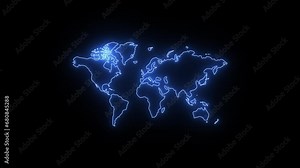 Animated World map neon glow blinking for background of technology or business purpose