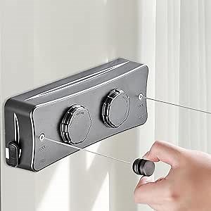 Retractable Clothesline - 16.7Ft Twin Clothes Drying Laundry Line Indoor, Retractable Clothes Lines for Hanging Clothes Outdoor, Heavy Duty Retracting Clothing Line Wall Mounted, Shinygrey